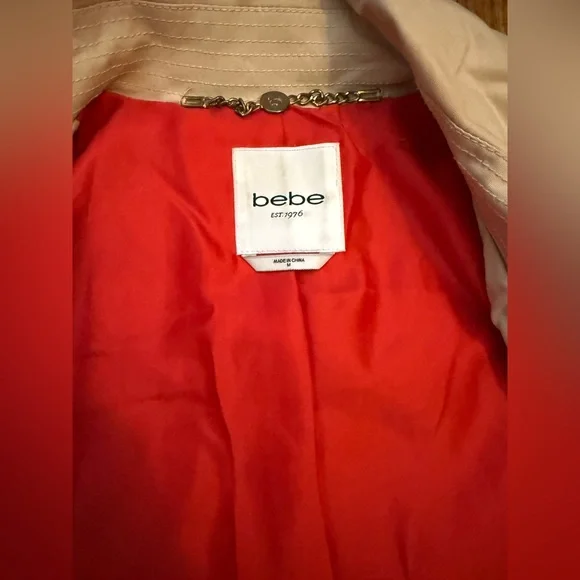 Pre-loved Bebe Double Breasted Leather Trim Trench Coat - Picture 9 of 9